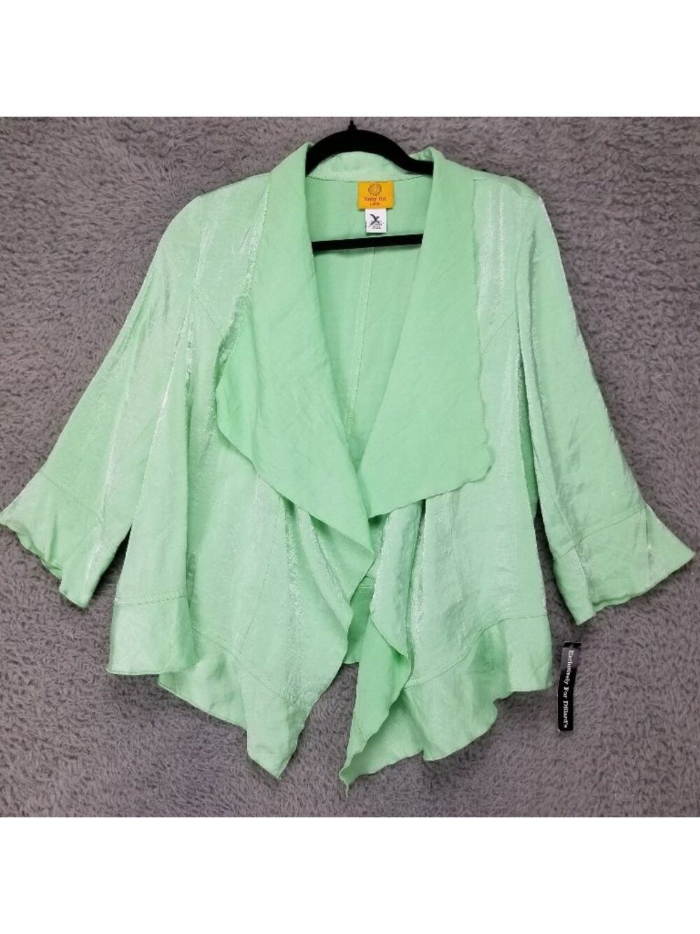 Ruby Rd. Shirt Womens 16 Petite Green Long Sleeve Waterfall Woven Blouse *NWT*
